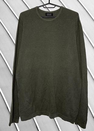 Чоловічий светр zara xl eu 54 uk 44 ua 54 зелений джемпер пуловер кофта хакі бавовняний тонкий трикотажний светр базовий одяг з довгим рукавом
