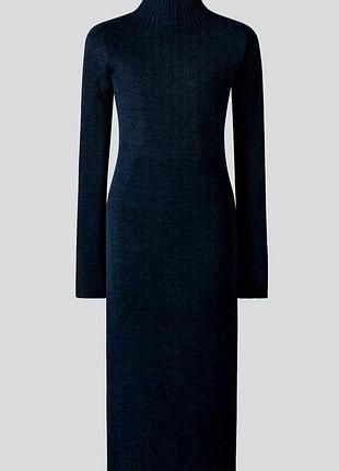 Черное трикотажное платье в рубчик (смесь шерсти), uniqlo