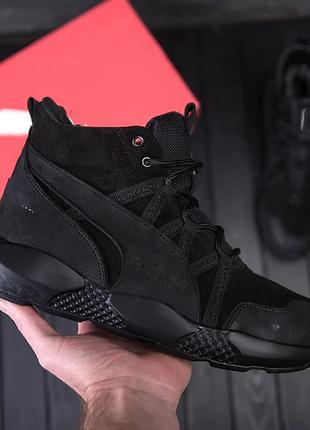 Мужские зимние кожаные кроссовки puma runner черные