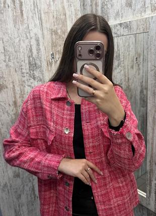 Сорочка жіноча zara твідова рожева у клітинку