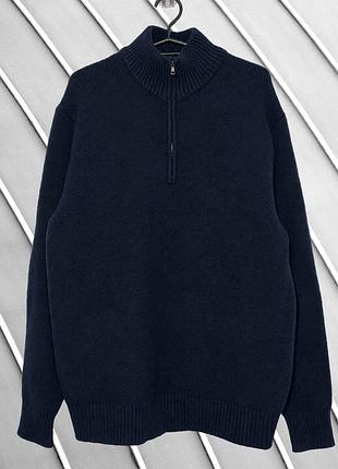 Мужской свитер uniqlo l eu 52AP 42 ua 52 темно-синий шерстяной джемпер пуловер кофта с высокой горловиной воротником стойкой свитер на молнии