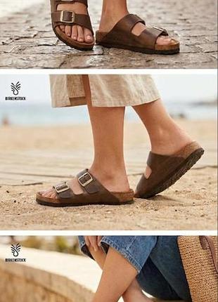 Шлепанцы birkenstock женские коричневые, кожа 41 ( 26.5 )