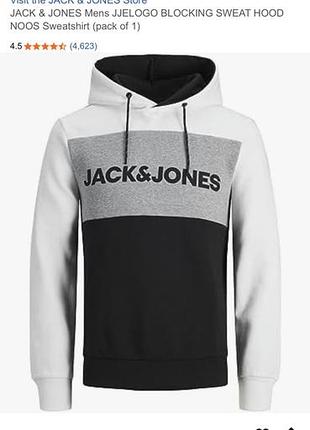 Толстовка чоловіча jack & jones jjelogo blocking sweat hood noos триколірна з капюшоном і принтом