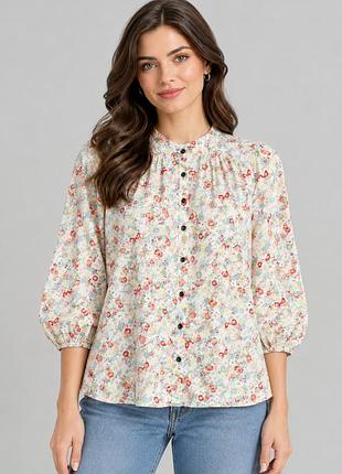 Блуза на пуговицах с цветочным принтом с объемными рукавами m&amp;s collection