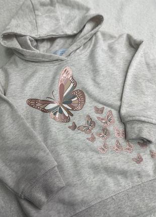 Кофта для дівчинки primark з капюшоном, сіра з метеликами