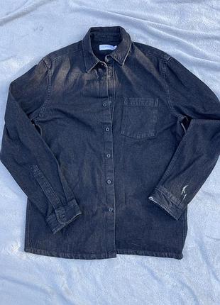 Джинсова сорочка topman чоловіча s темно-сіра oversize
