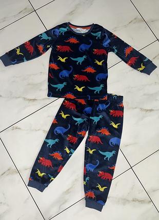 Домашний костюм пижама динозавры m&s 3-4 года (98-104 см) велюровая плюшевая на мальчика