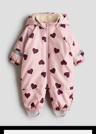 Зимовий комбінезон для дівчаток h&m рожевий з сердечками, розмір eur 86