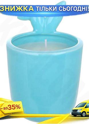 Ku подсвечник фарфоровый с universal fit ушками gentle-light голубой с восковой свечей для дома интерь uni2l_k