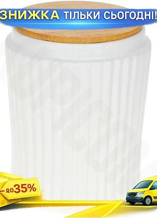 Ku банка для сыпучих universal fit продуктов ceram-bamboo 730мл керамическая с бамбуковой крышкой для uni2l_k