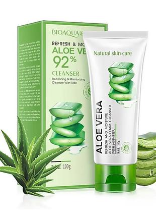 Пінка для вмивання bioaqua aloe vera 92% cleanser з алое вера, 100 г