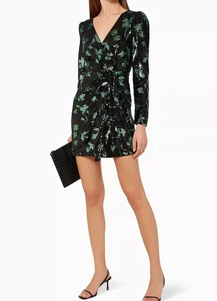 Платье self-portrait sequin black green leaf mini dress 5