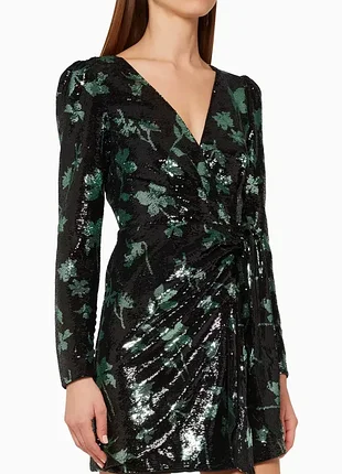 Платье self-portrait sequin black green leaf mini dress 4