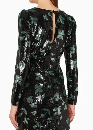 Платье self-portrait sequin black green leaf mini dress 6