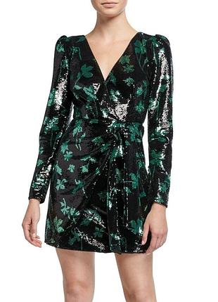 Платье self-portrait sequin black green leaf mini dress 2