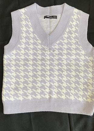 Жіночий в'язаний жилет fb sister knitwear бузковий у принт гусяча лапка xxs