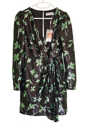 Платье self-portrait sequin black green leaf mini dress 9