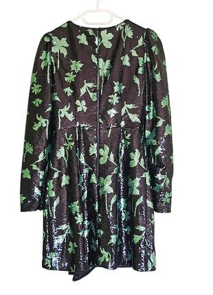 Платье self-portrait sequin black green leaf mini dress 10