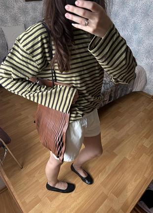 Лонгслів жіночий zara у смужку льон/бавовна