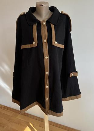 Пальто-кейп shein curve 3xl, великий розмір. стиль luxury, мілітарі-шик, ефектні ґудзики та контрастне оздоблення. ✨🖤🤎