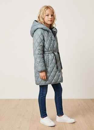 Куртка для дівчинки zara стьобана подовжена сіро-блакитна