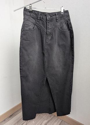 Новая джинсовая юбка миди/макси solmar с разрезом, vintage black, размер 28