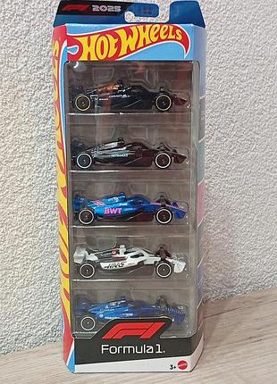 Набір із 5 базових машинок hot wheels формула 1 2025 оригінал mattel