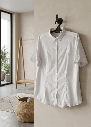 Белая хлопковая рубашка с коротким рукавом charles vögele (eur 46 / xxl, батал)