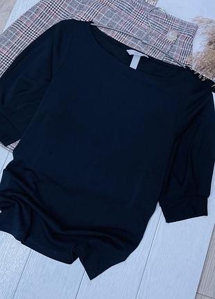 Чорна класична блуза h&m s xs базова блуза прямого крою жіноча блузка з об’ємними рукавами