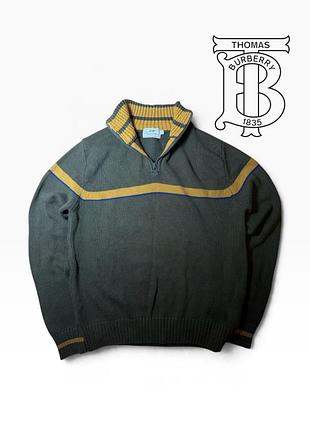 Рідкісний вінтажний светр thomas burberry by burberry (half zip) / светр з горлом на блискавці / хакі / size l