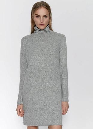 Тепла сукня - светр сірого кольору меланж zara