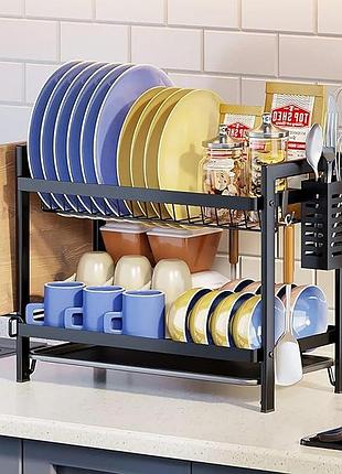 Сушилка для посуды dish rack mzy-222 двухъярусная сушилка посуды с держателем приборов 43.5*34.5 см