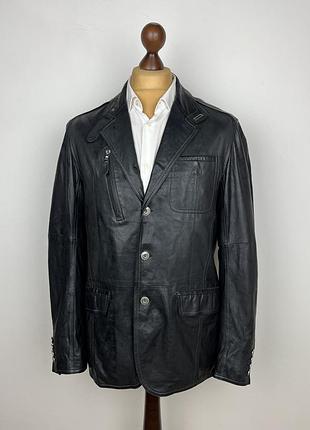 Gimos black leather blazer jacket чорний шкіряний піджак\жакет гімос італія