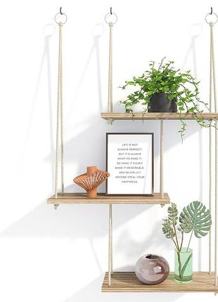 Підвісна полиця 85х40х15 см nwood hanging shelves for living room дерев'яна підвісна 3-ярусна полиця