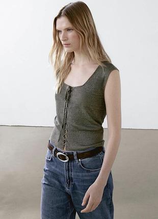 Лляна майка топ на широких бретелях льон massimo dutti льняная майка топ с шнуровкой 100% лён