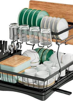 Настольная сушилка для посуды edihome 2 tier dish drainer edih-0301 двухуровневая сушилка для посуды с системой слива воды