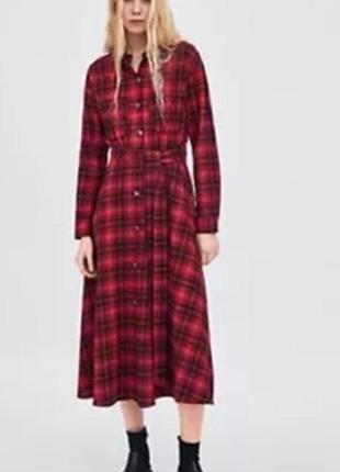 Сукня міді жіноча zara в червону клітинку