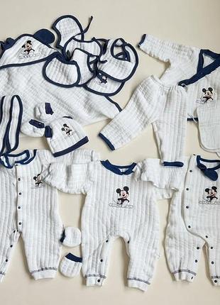 Великий набір нового одягу для малюка унісекс mickey mouse міккі 62 68 3 6 м чоловічки ромпер штани пеленка слинявчики шапочка вушка штани кофта сліп