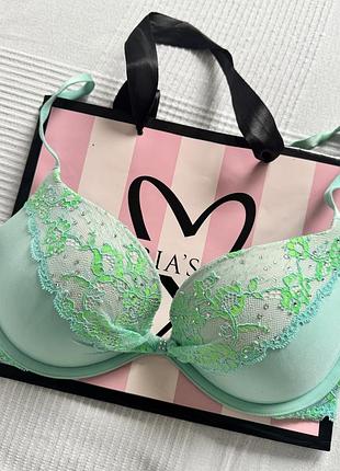 Бюстгальтер жіночий victoria’s secret push-up м'ятний з вишивкою