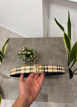 Ремень мужской burberry в клетку бежевый с металлической пряжкой bb классический пояс | ремень барберри