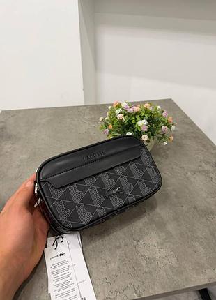 Борсетка лакостная мужская черная монограмм сумка lacoste через плечо