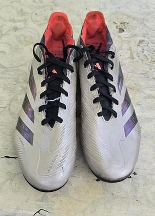 Бутси чоловічі adidas predator 24 league fg сріблясті, чорні, рожеві розмір 48.5/31 cm