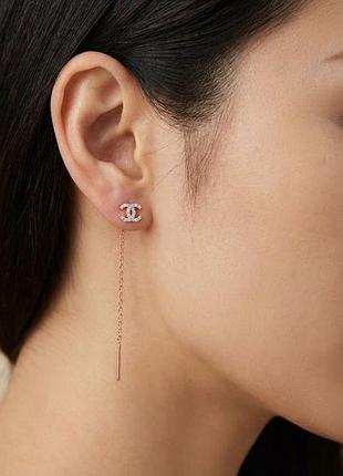 Сережки для жінок chanel золотисті протяжки 585 проба