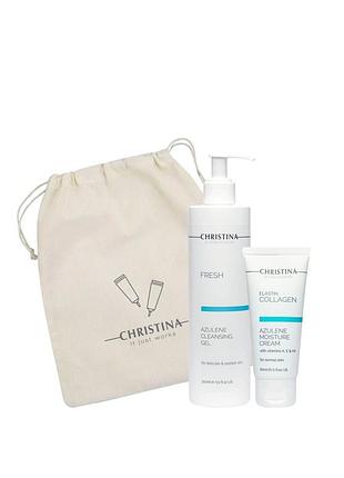 Набор для чувствительной кожи christina fresh azulene: очищающий гель 300 мл + увлажняющий крем 60 мл