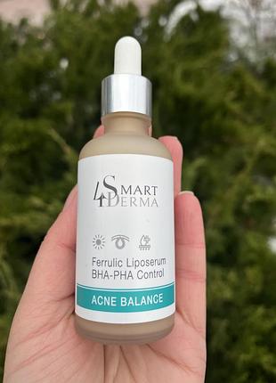 Сироватка для жирної та проблемної шкіри обличчя, ліпосомальна smart4derma ferrulic liposerum bha‑pha control 50 мл