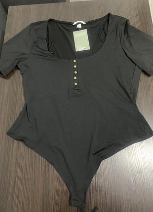 Нове чорне боді h&m з коротким рукавом та декоративними кнопками (розмір xl)