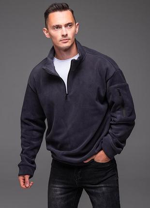 Кофта мужская флисовая oversize серая с карманом на рукаве