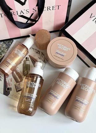 Набір vanilla orchid sandalwood спрей,лосьйон,гель для душу, скраб, олійка хайлайтер victoria’s secret