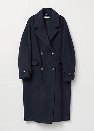 Пальто жіноче h&m оверсайз темно-синє s-m
