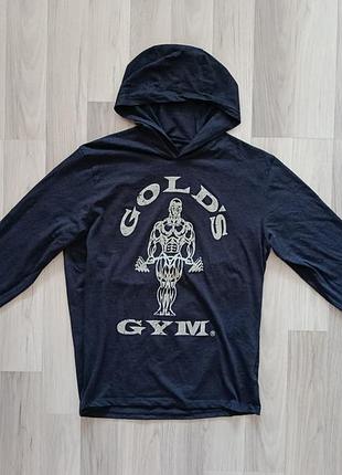 Це чоловічий легкий лонгслів з капюшоном (худі) бренду gold’s gym із класичним логотипом «muscle joe» кофта для тренувань